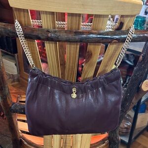 Andé Vintage Leather Burgundy Clutch Bag with Gold Chain